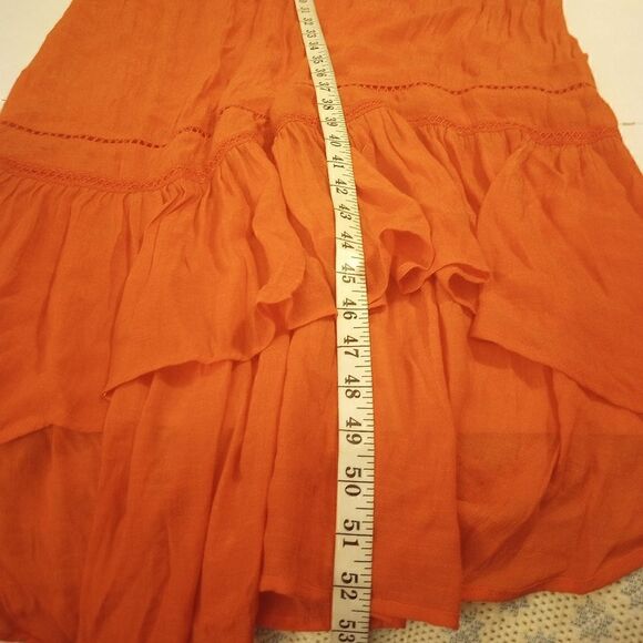 - AGB orange sleeveless high low dress with tassel belt and ruffle accents - Picture 11 of 12